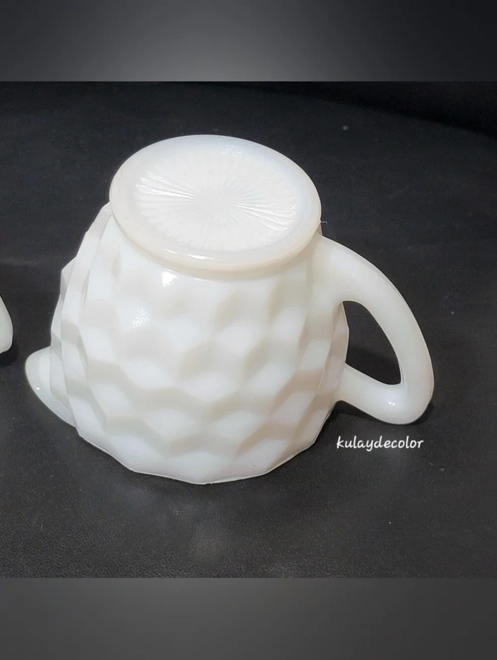 Vintage Jeannette White Milk Glass Creamer & Open Sugar Bowl Set Diamond Quilt